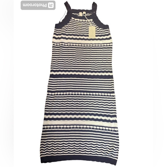 JOIE Striped Knit Crochet Sleeveless Long Dress Navy Blue & White Large NWT - Picture 3 of 11